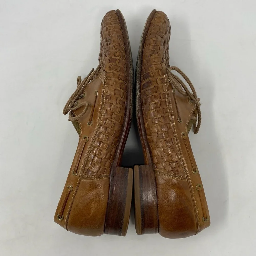 Florsheim Royal Imperial Mens 7.5D Woven Brown Leather‎ Lace Up Made In USA